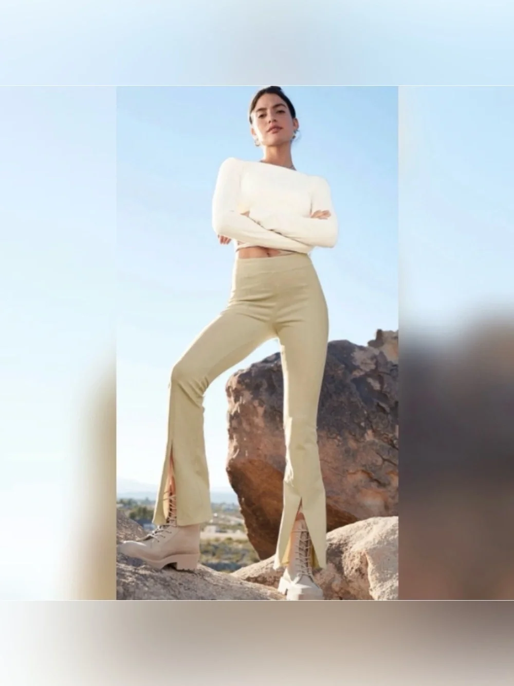 ALO YOGA Airbrush High-Waist split flare Flutter Legging taupe small stretch s
